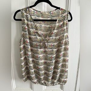Banana Republic Multicolor Cityscape Sleeveless Top, Size Large